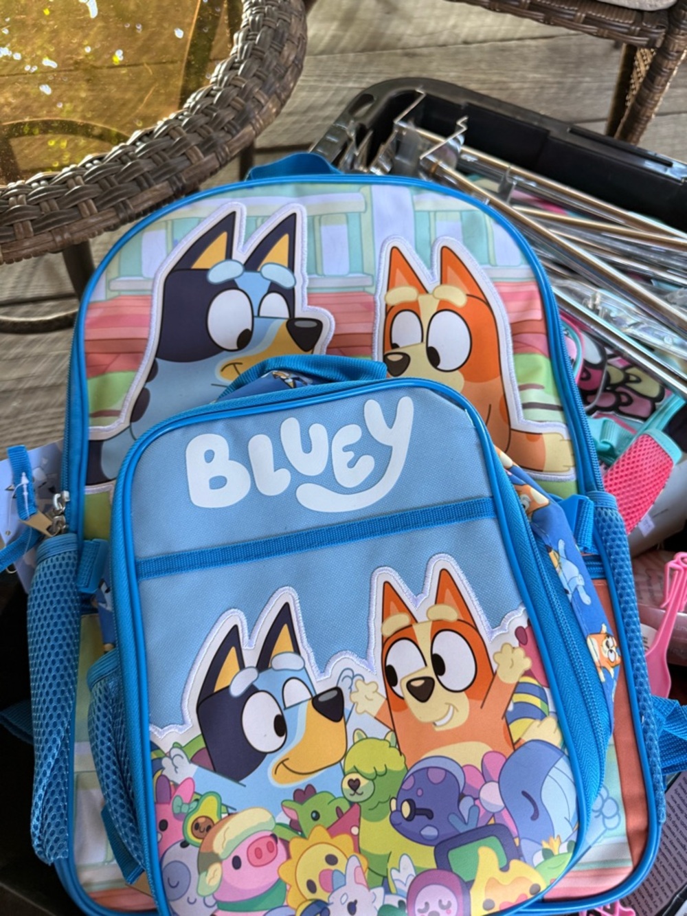 Bluey Kids Backpack - Blue Cartoon Character Print
